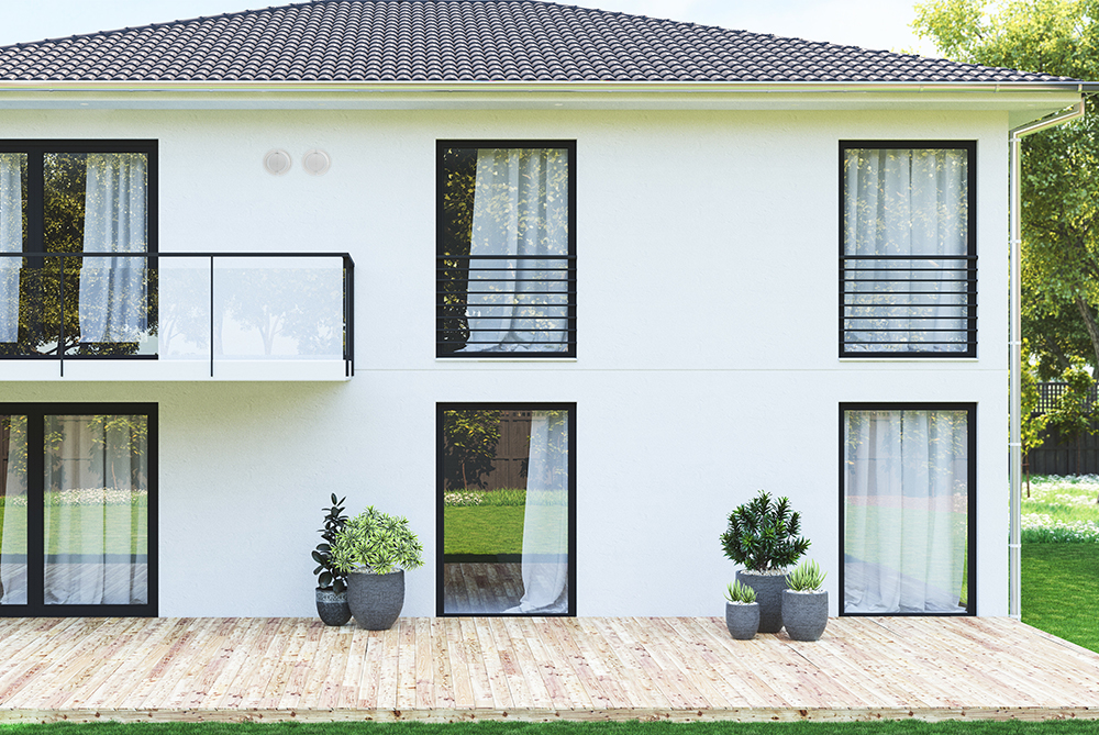 Hausfassade mit X-One — die zwei Luftklappen sind kaum sichtbar